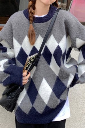 Casual Day Outfits, Easy Trendy Outfits Mocha Fuzzy Argyle Sweater