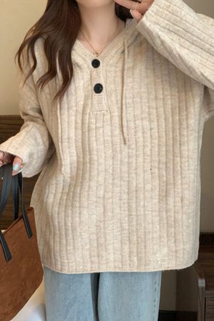 Casual Day Outfits, Easy Trendy Outfits Mocha Knit Button Up Hoodie