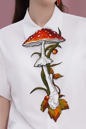 Casual Day Outfits, Easy Trendy Outfits Mushroom Embroidery Necktie