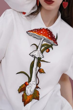 Casual Day Outfits, Easy Trendy Outfits Mushroom Embroidery Necktie
