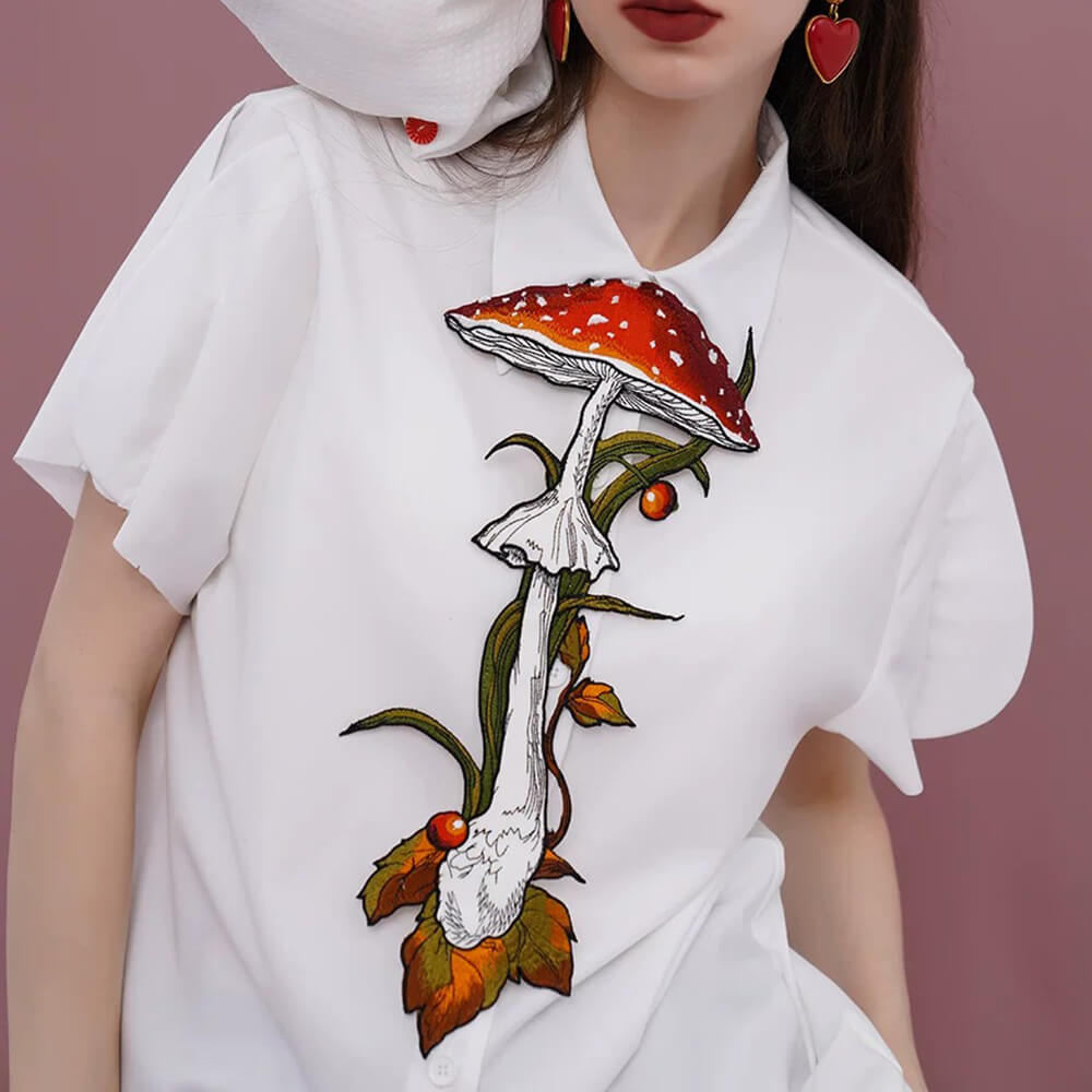 Casual Day Outfits, Easy Trendy Outfits Mushroom Embroidery Necktie Casual Day Outfits, Easy Trendy Outfits Mushroom Embroidery Necktie