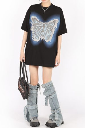 Casual Day Outfits, Easy Trendy Outfits Neon Butterfly Oversized T-Shirt
