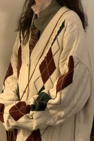 Casual Day Outfits, Easy Trendy Outfits New Student Argyle Cardigan