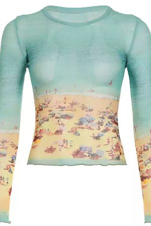 Casual Day Outfits, Easy Trendy Outfits Ocean Beach Print Top