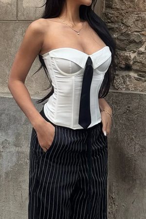 Casual Day Outfits, Easy Trendy Outfits Office Siren Tie Corset Top