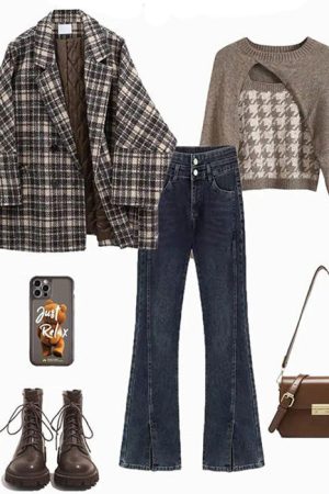 Casual Day Outfits, Easy Trendy Outfits Old Money Plaid Jacket