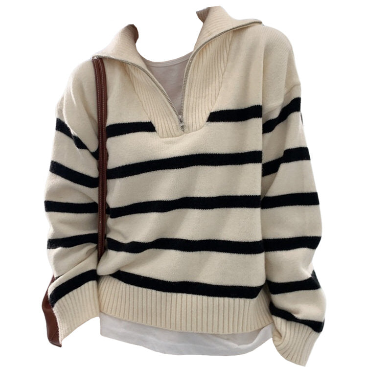 Casual Day Outfits, Easy Trendy Outfits Old Money Zip Up Striped Sweater Casual Day Outfits, Easy Trendy Outfits Old Money Zip Up Striped Sweater