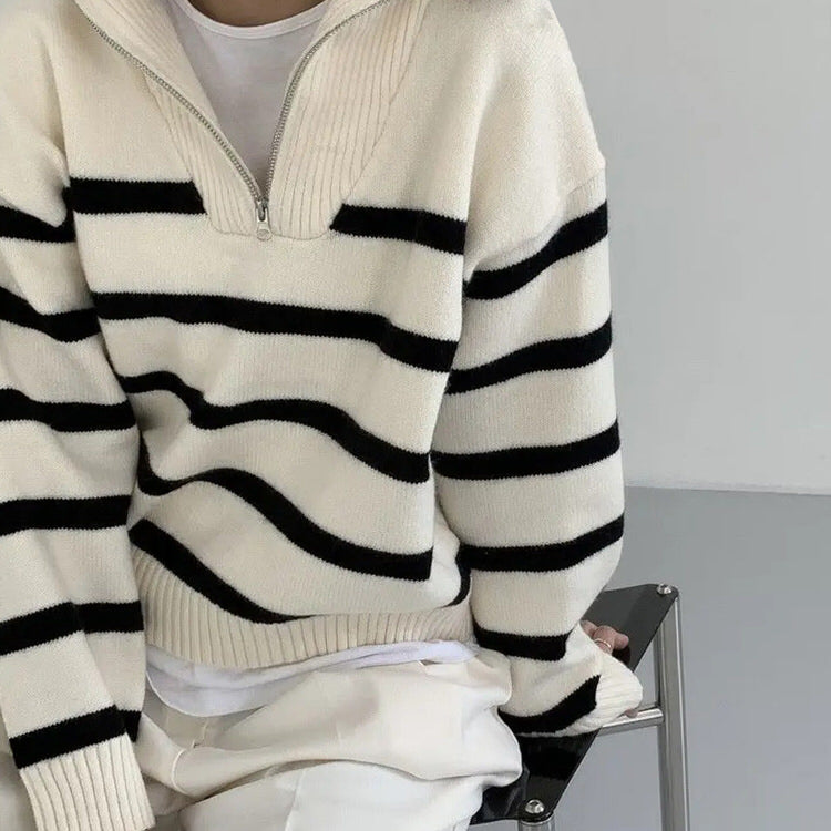 Casual Day Outfits, Easy Trendy Outfits Old Money Zip Up Striped Sweater Casual Day Outfits, Easy Trendy Outfits Old Money Zip Up Striped Sweater