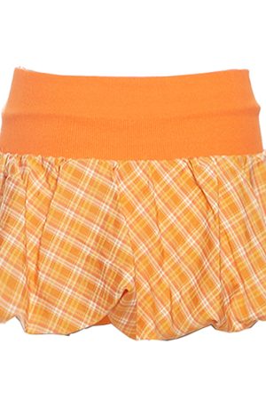 Casual Day Outfits, Easy Trendy Outfits Orange Checkered Bubble Skirt