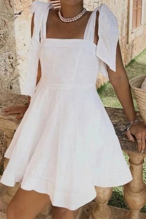 Casual Day Outfits, Easy Trendy Outfits Parisian Aesthetic Bow Tie Dress