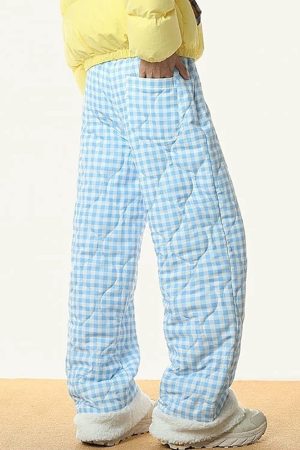 Casual Day Outfits, Easy Trendy Outfits Pastel Checkered Puffer Pants