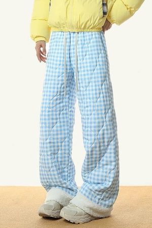 Casual Day Outfits, Easy Trendy Outfits Pastel Checkered Puffer Pants