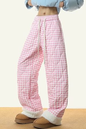 Casual Day Outfits, Easy Trendy Outfits Pastel Checkered Puffer Pants