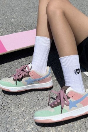 Casual Day Outfits, Easy Trendy Outfits Pastel Color Block Star Sneakers