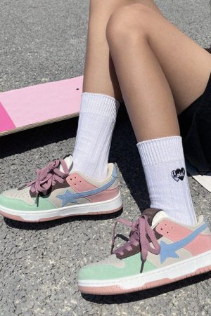 Casual Day Outfits, Easy Trendy Outfits Pastel Color Block Star Sneakers