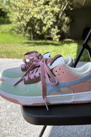 Casual Day Outfits, Easy Trendy Outfits Pastel Color Block Star Sneakers