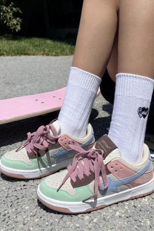 Casual Day Outfits, Easy Trendy Outfits Pastel Color Block Star Sneakers