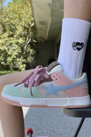 Casual Day Outfits, Easy Trendy Outfits Pastel Color Block Star Sneakers