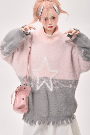 Casual Day Outfits, Easy Trendy Outfits Pastel Knit Sweater with Star Design