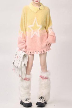 Casual Day Outfits, Easy Trendy Outfits Pastel Knit Sweater with Star Design