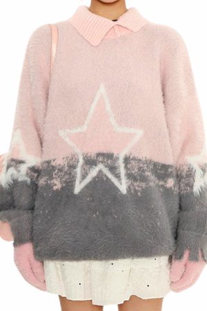 Casual Day Outfits, Easy Trendy Outfits Pastel Knit Sweater with Star Design