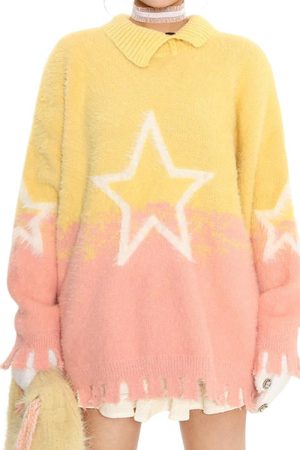 Casual Day Outfits, Easy Trendy Outfits Pastel Knit Sweater with Star Design