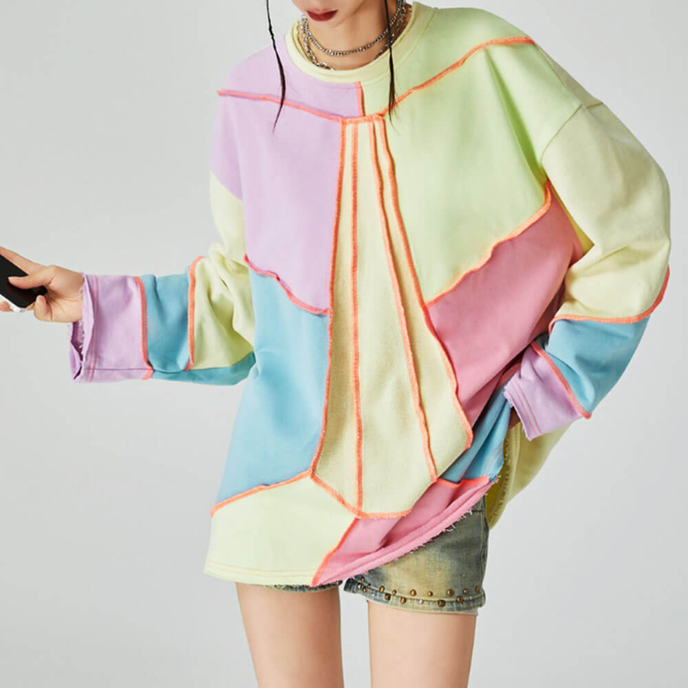 Casual Day Outfits, Easy Trendy Outfits Pastel Patchwork Oversized Sweatshirt Casual Day Outfits, Easy Trendy Outfits Pastel Patchwork Oversized Sweatshirt