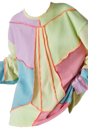 Casual Day Outfits, Easy Trendy Outfits Pastel Patchwork Oversized Sweatshirt