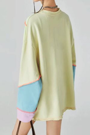 Casual Day Outfits, Easy Trendy Outfits Pastel Patchwork Oversized Sweatshirt