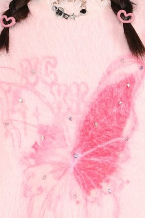 Casual Day Outfits, Easy Trendy Outfits Pastel Pink Butterfly Sweater