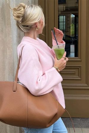 Casual Day Outfits, Easy Trendy Outfits Pastel Pink Oversized Sweater