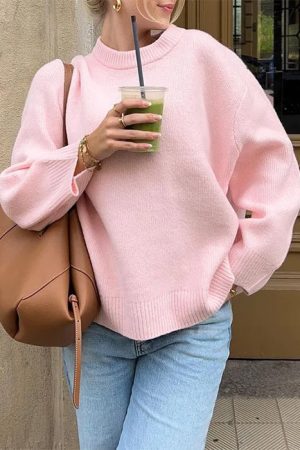 Casual Day Outfits, Easy Trendy Outfits Pastel Pink Oversized Sweater
