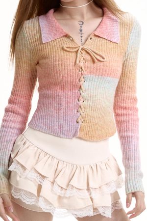 Casual Day Outfits, Easy Trendy Outfits Pastel Rainbow Knit Top