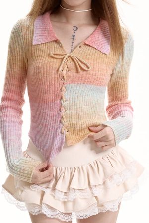 Casual Day Outfits, Easy Trendy Outfits Pastel Rainbow Knit Top