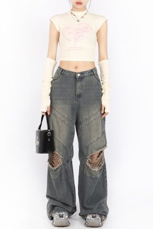 Casual Day Outfits, Easy Trendy Outfits Pastel Soft Girl Tee with Arm Warmers