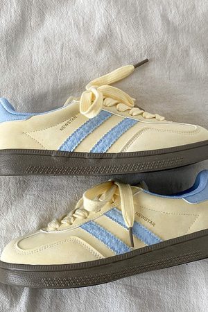 Casual Day Outfits, Easy Trendy Outfits Pastel Yellow & Blue Stripe Sneakers