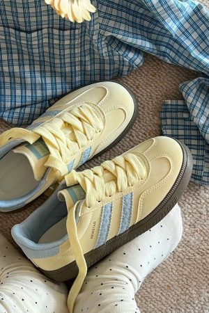 Casual Day Outfits, Easy Trendy Outfits Pastel Yellow & Blue Stripe Sneakers