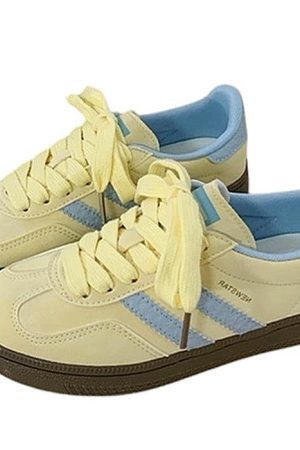 Casual Day Outfits, Easy Trendy Outfits Pastel Yellow & Blue Stripe Sneakers