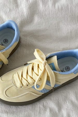 Casual Day Outfits, Easy Trendy Outfits Pastel Yellow & Blue Stripe Sneakers