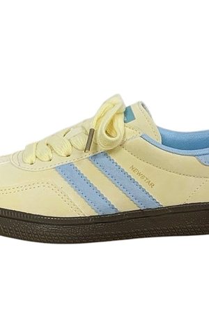 Casual Day Outfits, Easy Trendy Outfits Pastel Yellow & Blue Stripe Sneakers