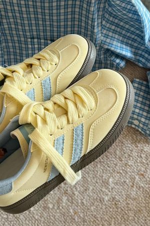 Casual Day Outfits, Easy Trendy Outfits Pastel Yellow & Blue Stripe Sneakers