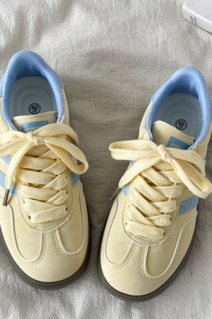 Casual Day Outfits, Easy Trendy Outfits Pastel Yellow & Blue Stripe Sneakers