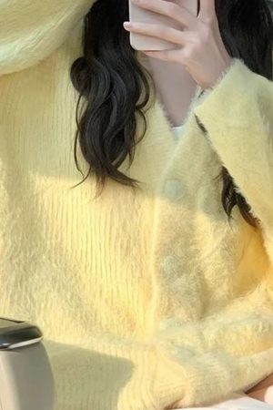Casual Day Outfits, Easy Trendy Outfits Pastel Yellow Fuzzy Cardigan