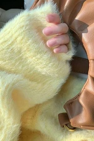 Casual Day Outfits, Easy Trendy Outfits Pastel Yellow Fuzzy Cardigan
