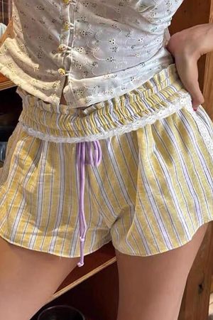 Casual Day Outfits, Easy Trendy Outfits Pastel Yellow & Pink Pinstripe Shorts