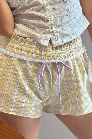 Casual Day Outfits, Easy Trendy Outfits Pastel Yellow & Pink Pinstripe Shorts