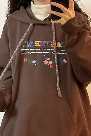 Casual Day Outfits, Easy Trendy Outfits Pastoral Print Indie Hoodie