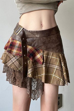 Casual Day Outfits, Easy Trendy Outfits Patchwork Asymmetrical Mini Skirt