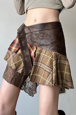 Casual Day Outfits, Easy Trendy Outfits Patchwork Asymmetrical Mini Skirt