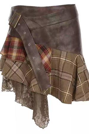 Casual Day Outfits, Easy Trendy Outfits Patchwork Asymmetrical Mini Skirt